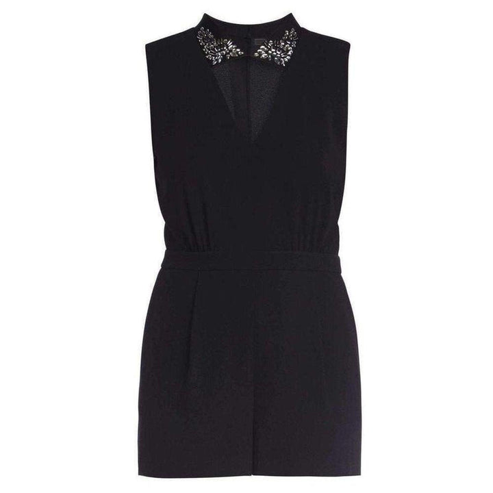 BCBGMAXAZRIA-Brittany Jewelled Collar Romper LMQ9C576-001 - Runway Catalog