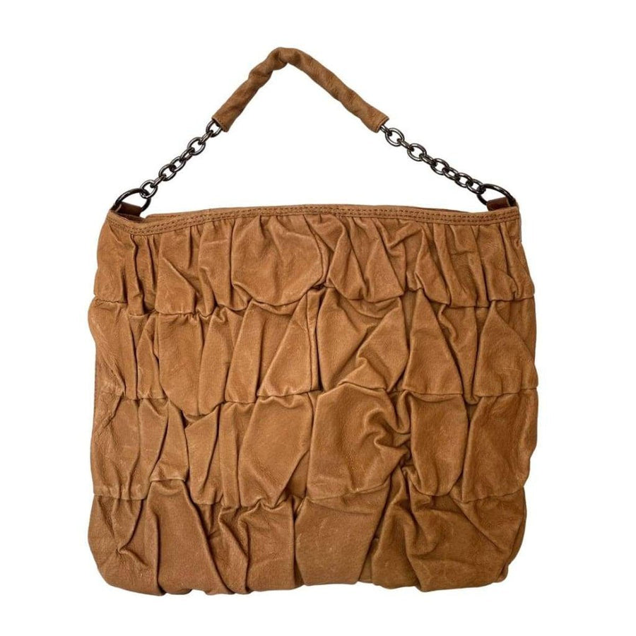 BCBGMAXAZRIA-Brown Leather Ruched Details Tote Bag - Runway Catalog