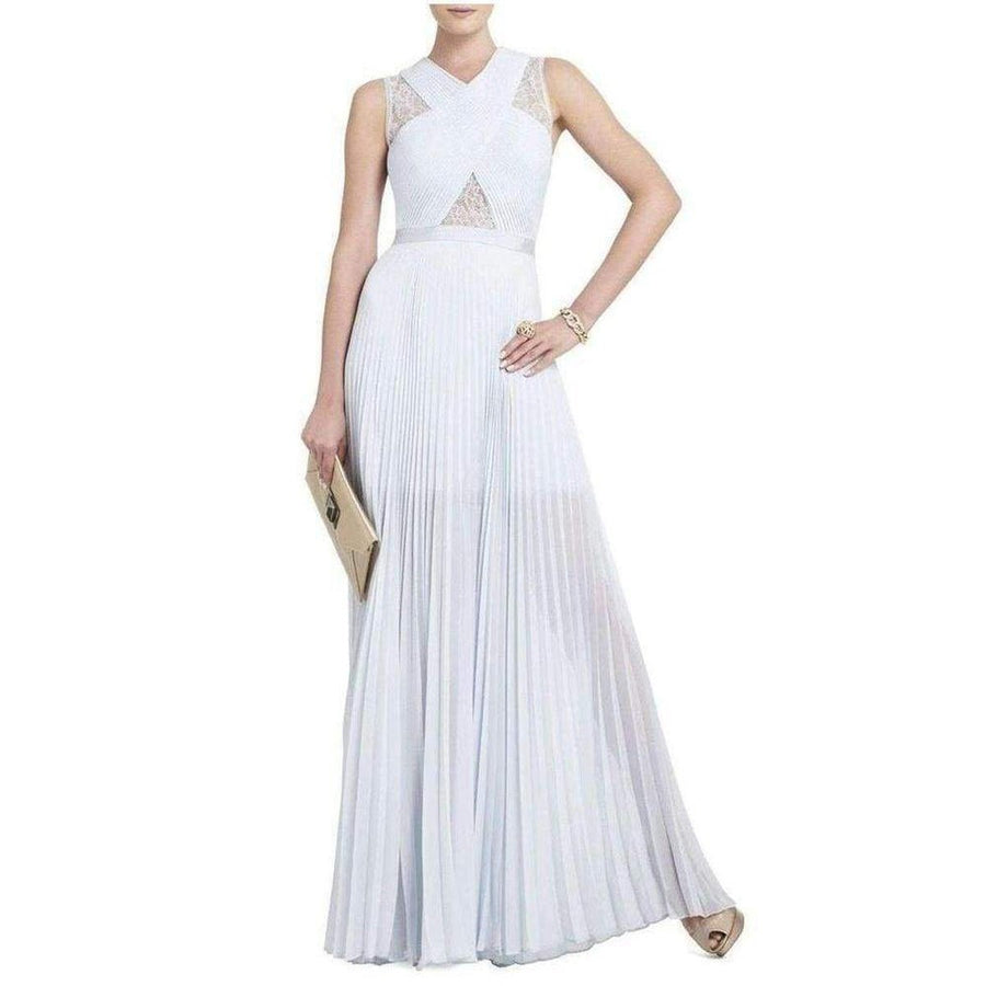 BCBGMAXAZRIA-Caia Crystal Blue Chiffon Pleated Dress - Runway Catalog