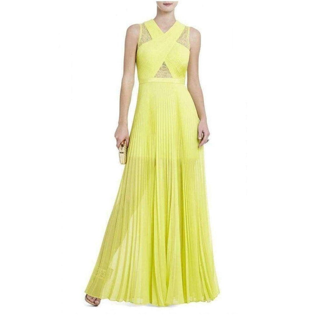 BCBGMAXAZRIA-Caia Lemongrass Chiffon -Pleated Dress - Runway Catalog