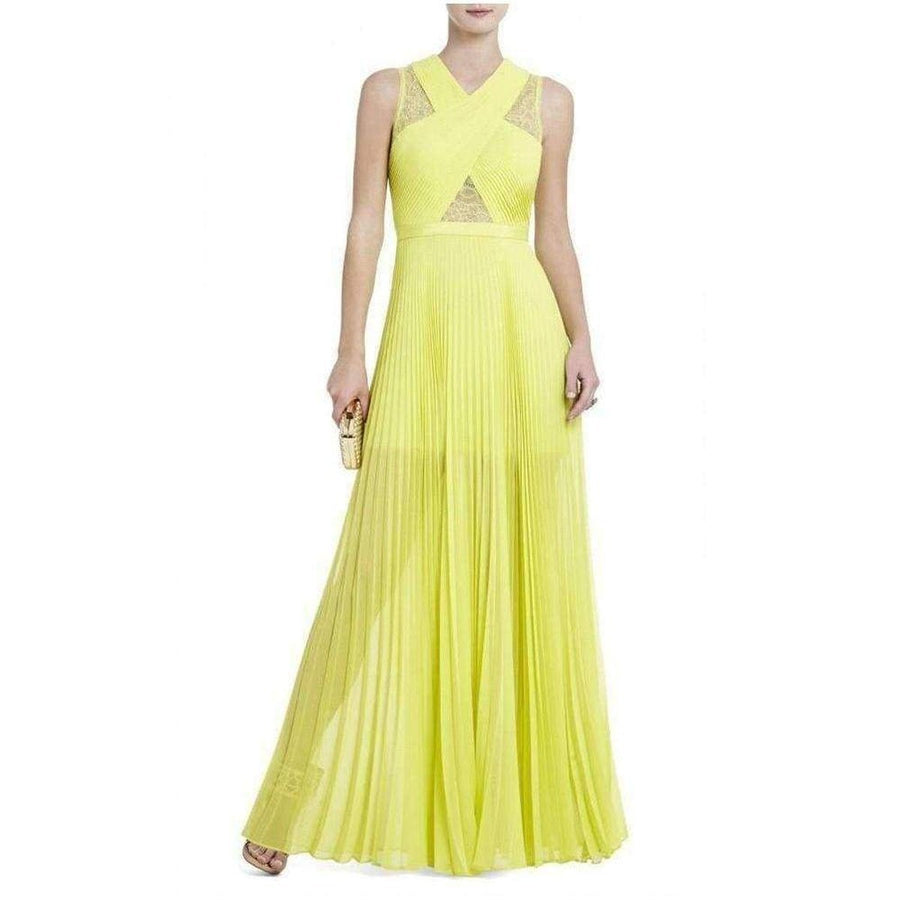 BCBGMAXAZRIA-Caia Lemongrass Chiffon -Pleated Dress - Runway Catalog