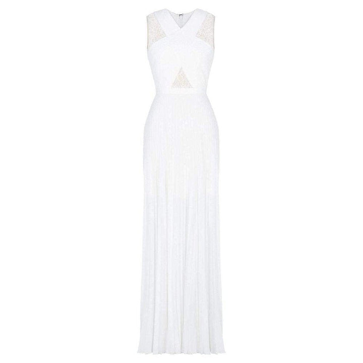BCBGMAXAZRIA-Caia White Crisscross Sleeveless Gown - Runway Catalog