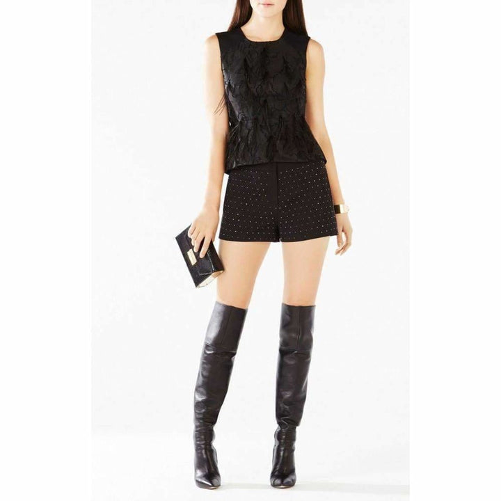 BCBGMAXAZRIA-Cailin Feathered Burnout Floral Jacquard Top UVI1V398-001 - Runway Catalog