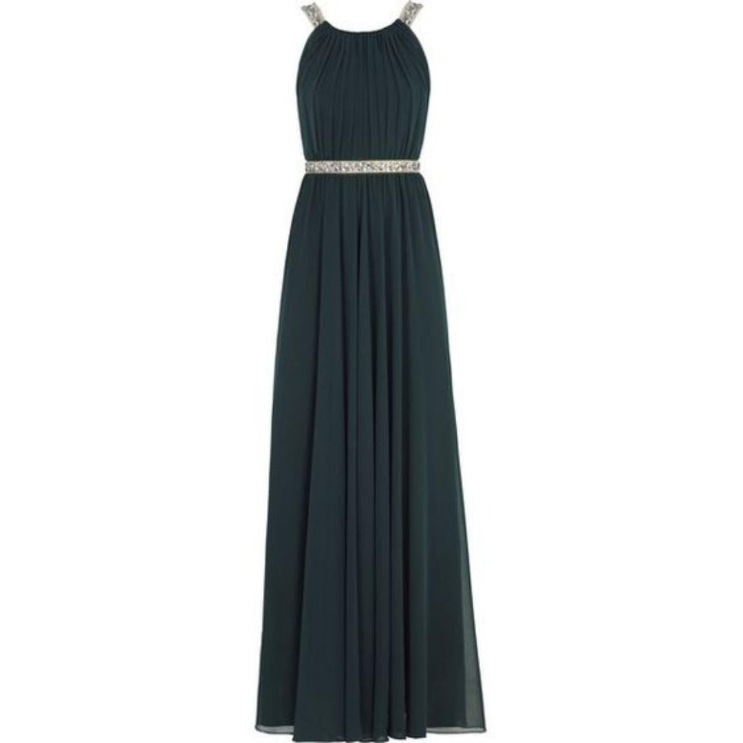 Celestine Beaded Halter Gown Dress