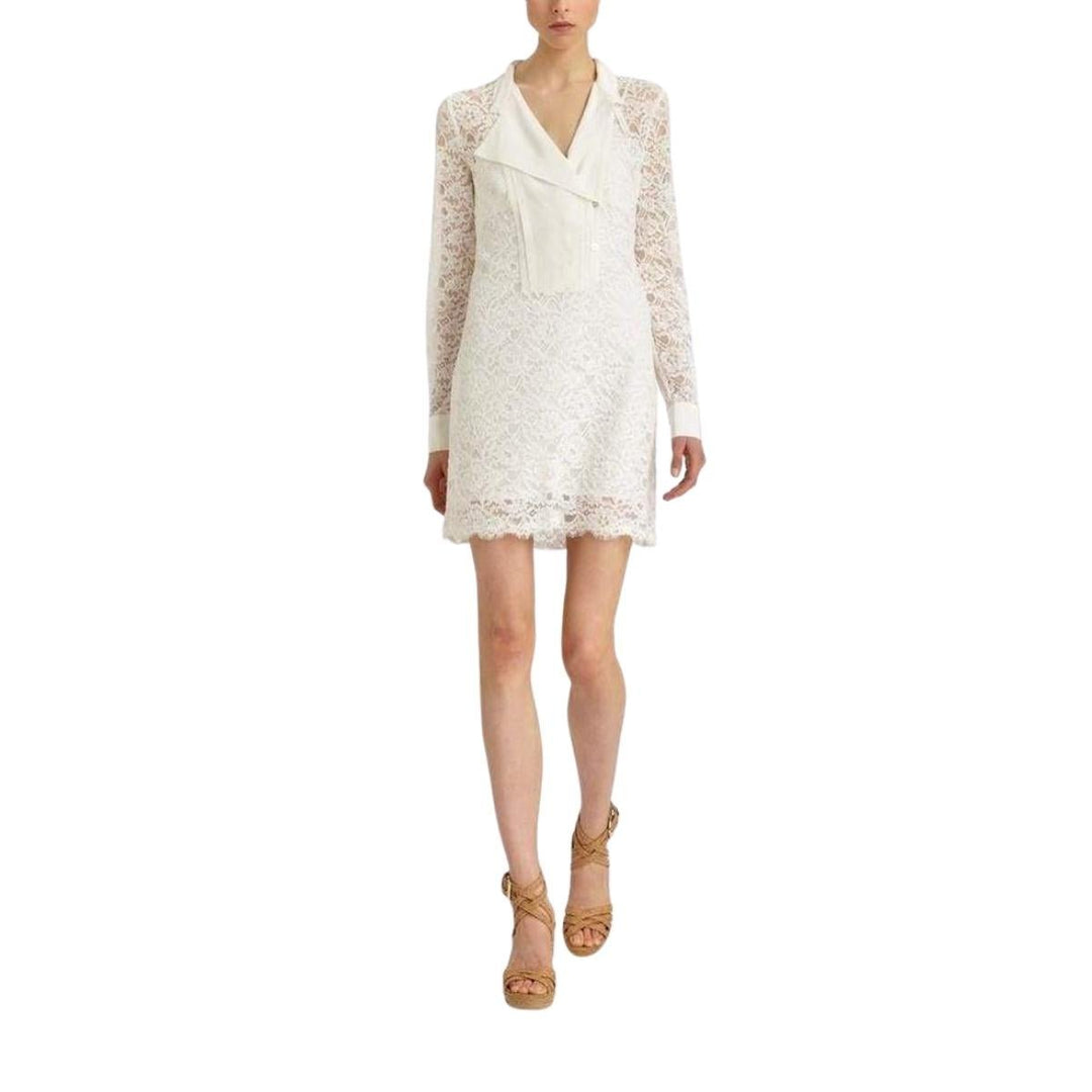 Contrast Bib Lace Silk Tunic Dress