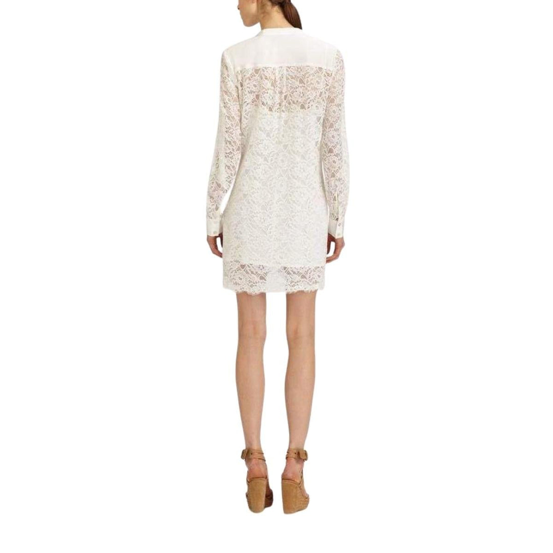 Contrast Bib Lace Silk Tunic Dress