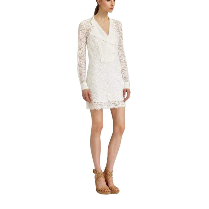 Contrast Bib Lace Silk Tunic Dress