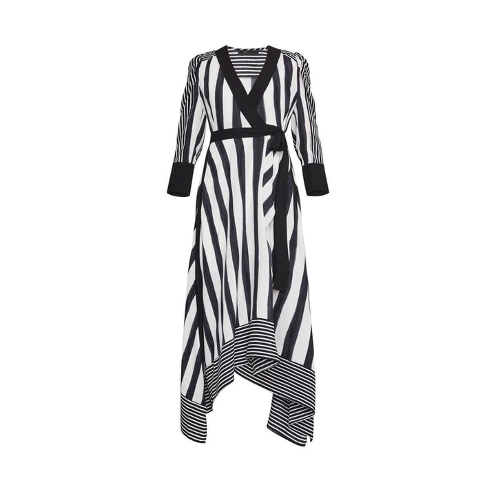 BCBGMAXAZRIA-Costa Stripe Faux Wrap Dress - Runway Catalog