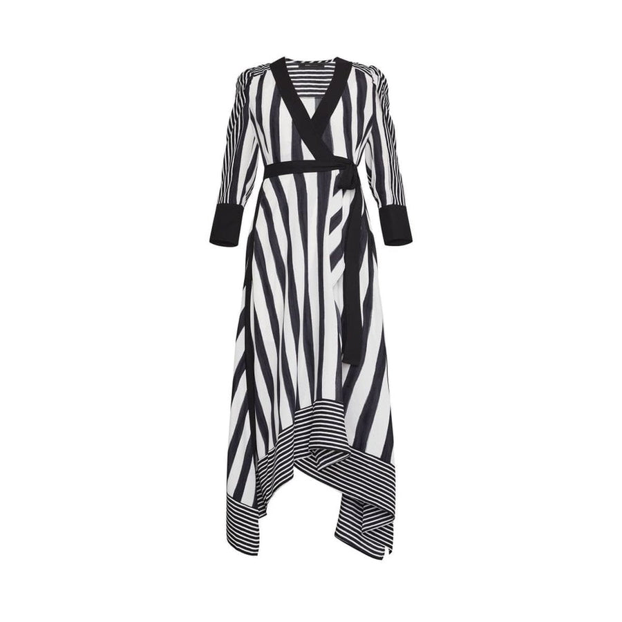 BCBGMAXAZRIA-Costa Stripe Faux Wrap Dress - Runway Catalog