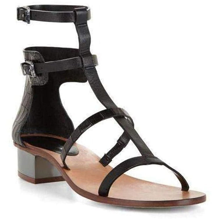 BCBGMAXAZRIA-Crocodile Pattern Cross T-Strap Sandal - Runway Catalog