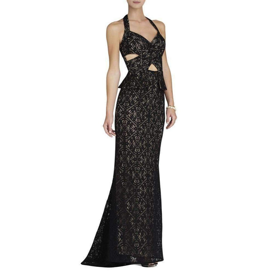 BCBGMAXAZRIA-Daga Cutout Halter Black Gown Dress - Runway Catalog