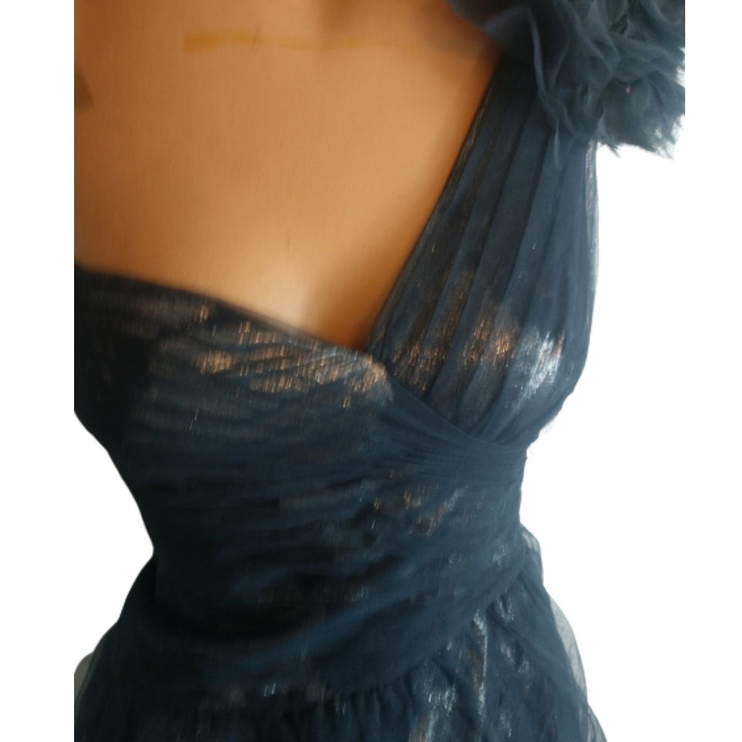 Dark Blue Grey Metallic Tulle Dress