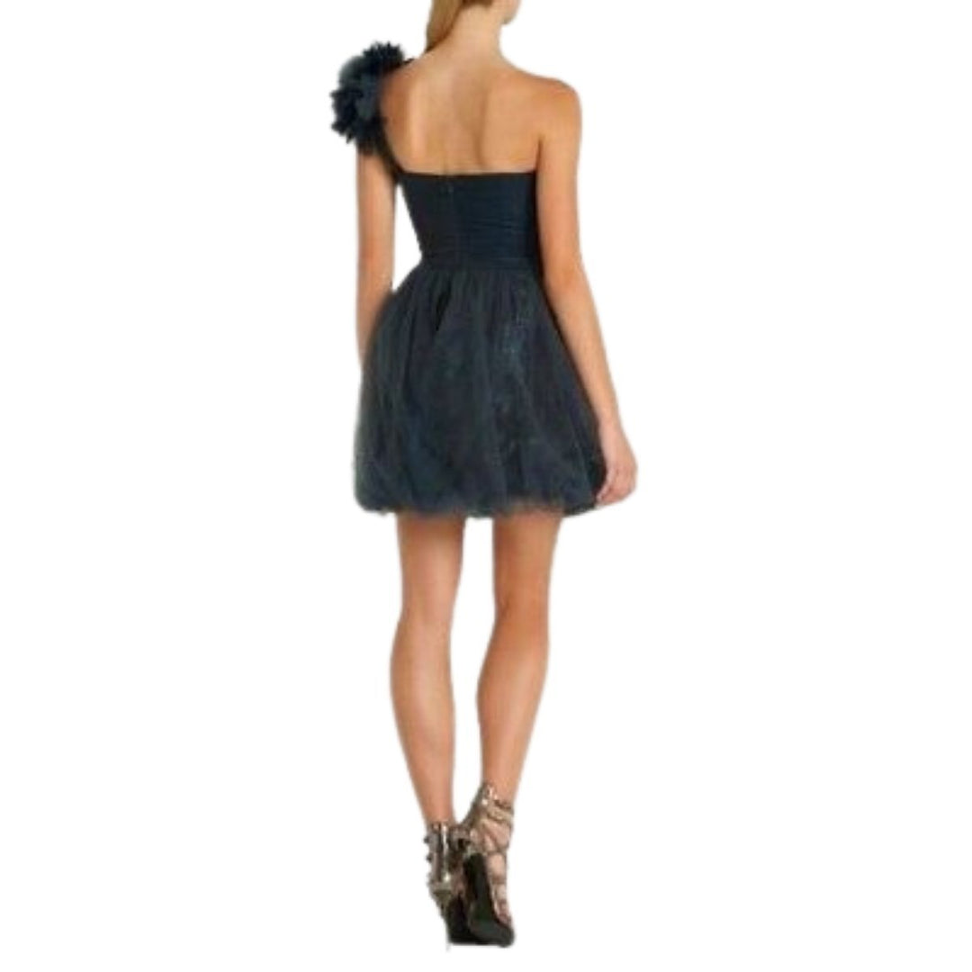 Dark Blue Grey Metallic Tulle Dress