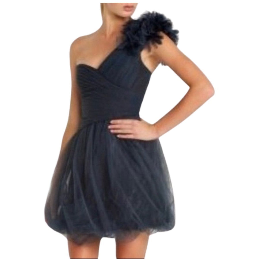 BCBGMAXAZRIA-Dark Blue Grey Metallic Tulle Dress - Runway Catalog