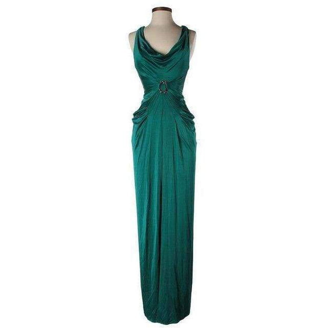 Dark Teal Cowl Neck Jewek Gown Dress