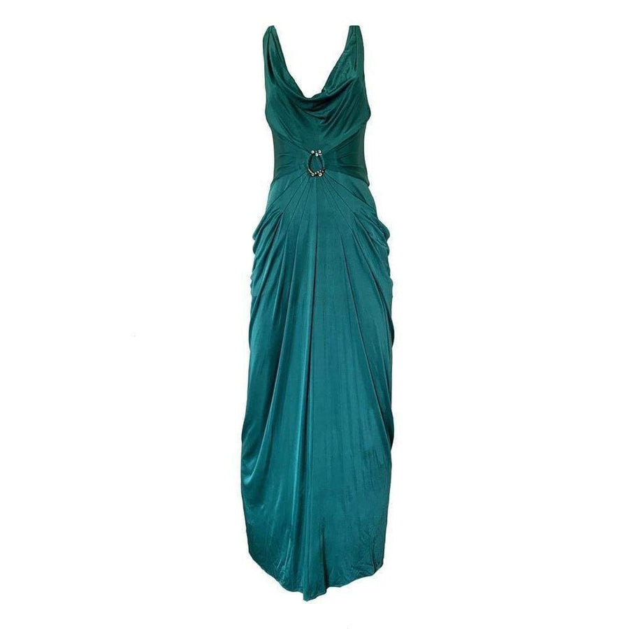 BCBGMAXAZRIA-Dark Teal Cowl Neck Jewek Gown Dress - Runway Catalog