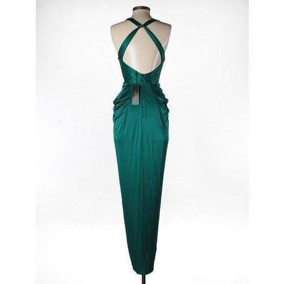 Dark Teal Cowl Neck Jewek Gown Dress