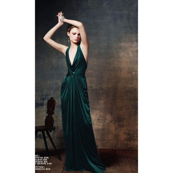 Dark Teal Cowl Neck Jewek Gown Dress