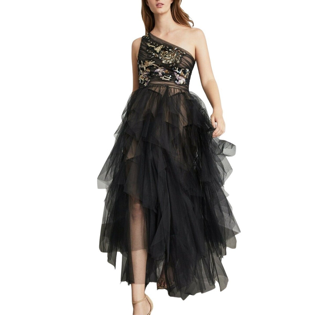 Embroidered One-Shoulder Tulle Gown