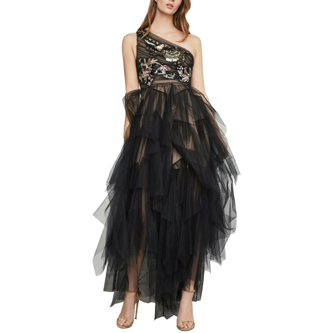 Embroidered One-Shoulder Tulle Gown