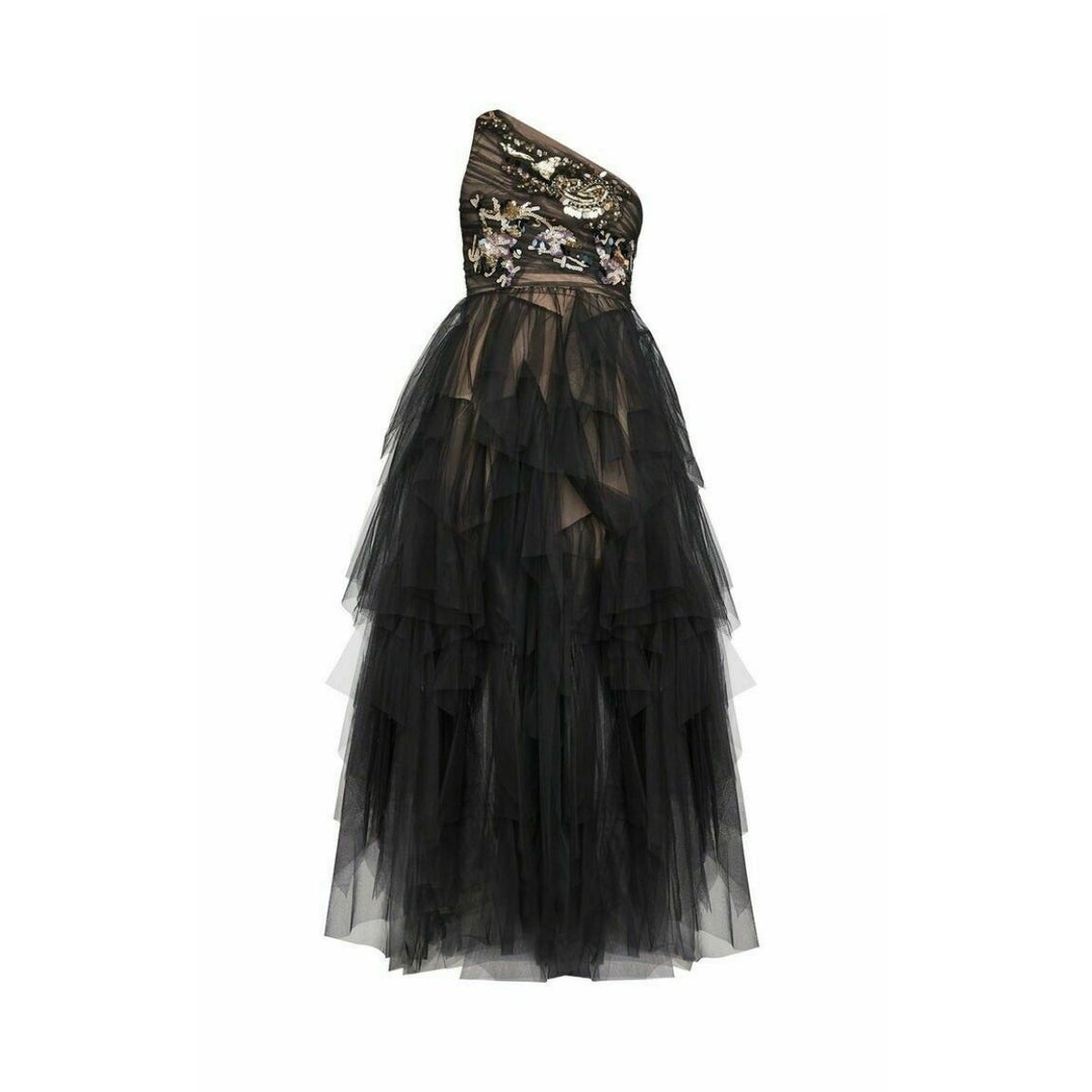 BCBGMAXAZRIA-Embroidered One-Shoulder Tulle Gown - Runway Catalog