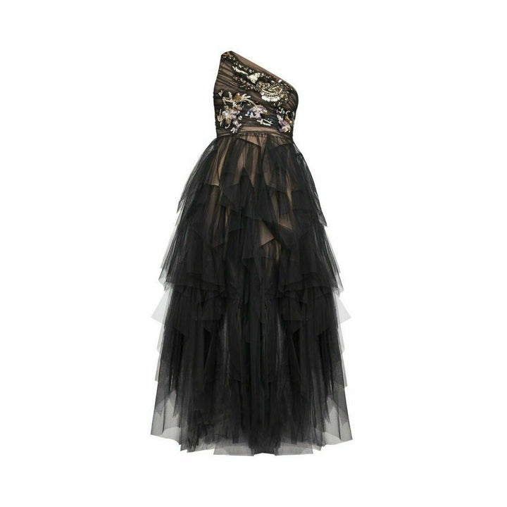 BCBGMAXAZRIA-Embroidered One-Shoulder Tulle Gown - Runway Catalog
