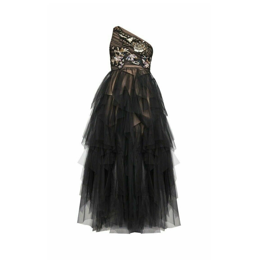 BCBGMAXAZRIA-Embroidered One-Shoulder Tulle Gown - Runway Catalog