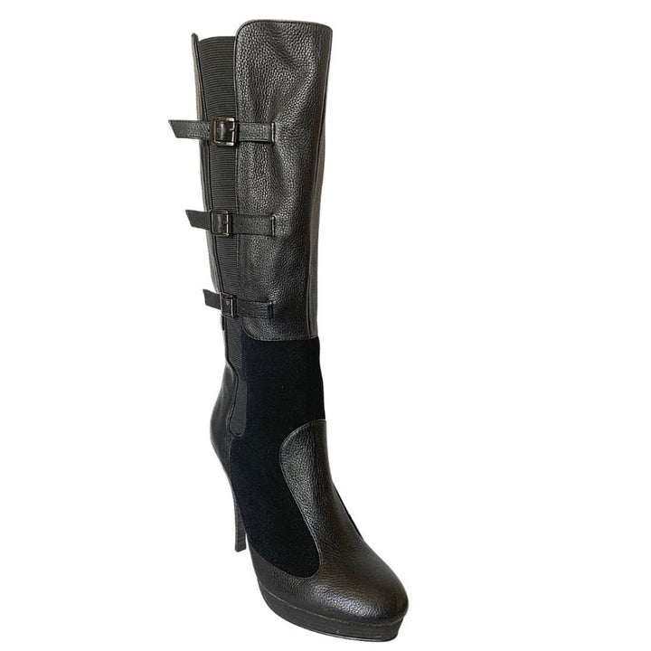 Emily Black Leather Buckles Boots