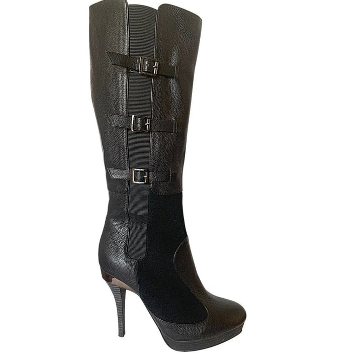 BCBGMAXAZRIA-Emily Black Leather Buckles Boots - Runway Catalog