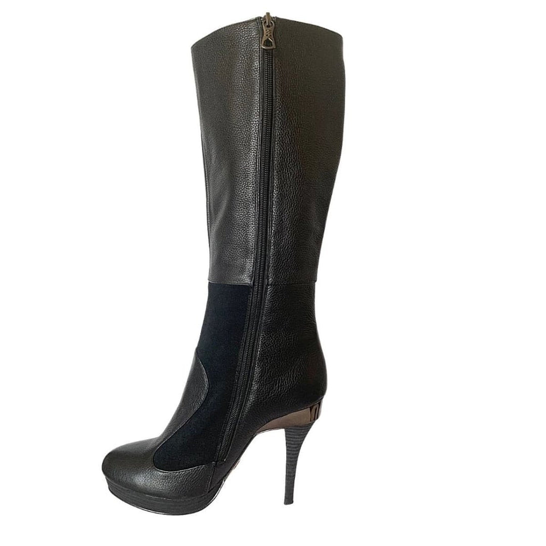 Emily Black Leather Buckles Boots