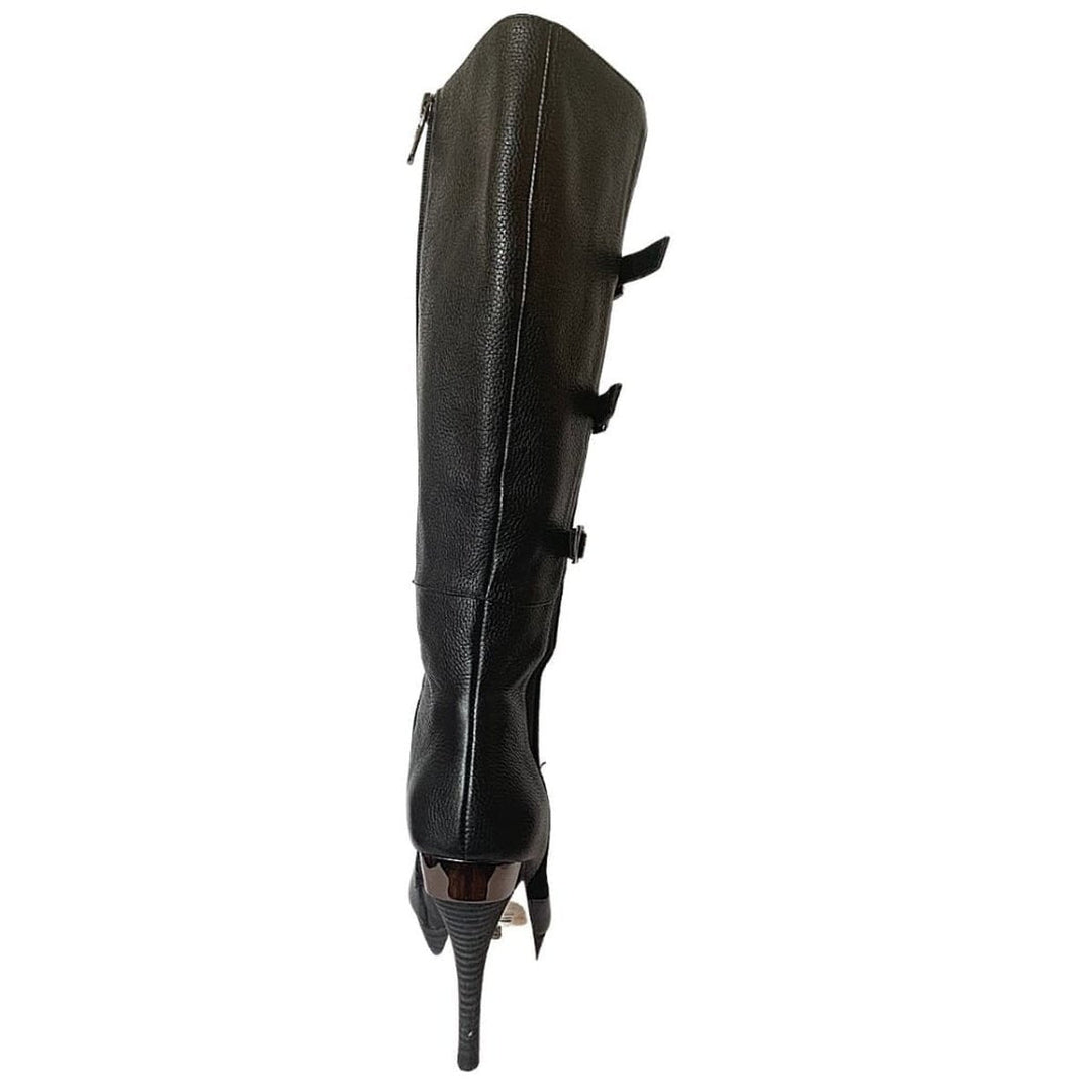 Emily Black Leather Buckles Boots