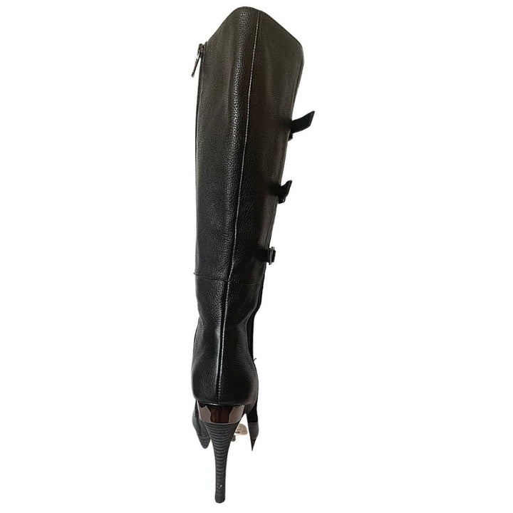 Emily Black Leather Buckles Boots