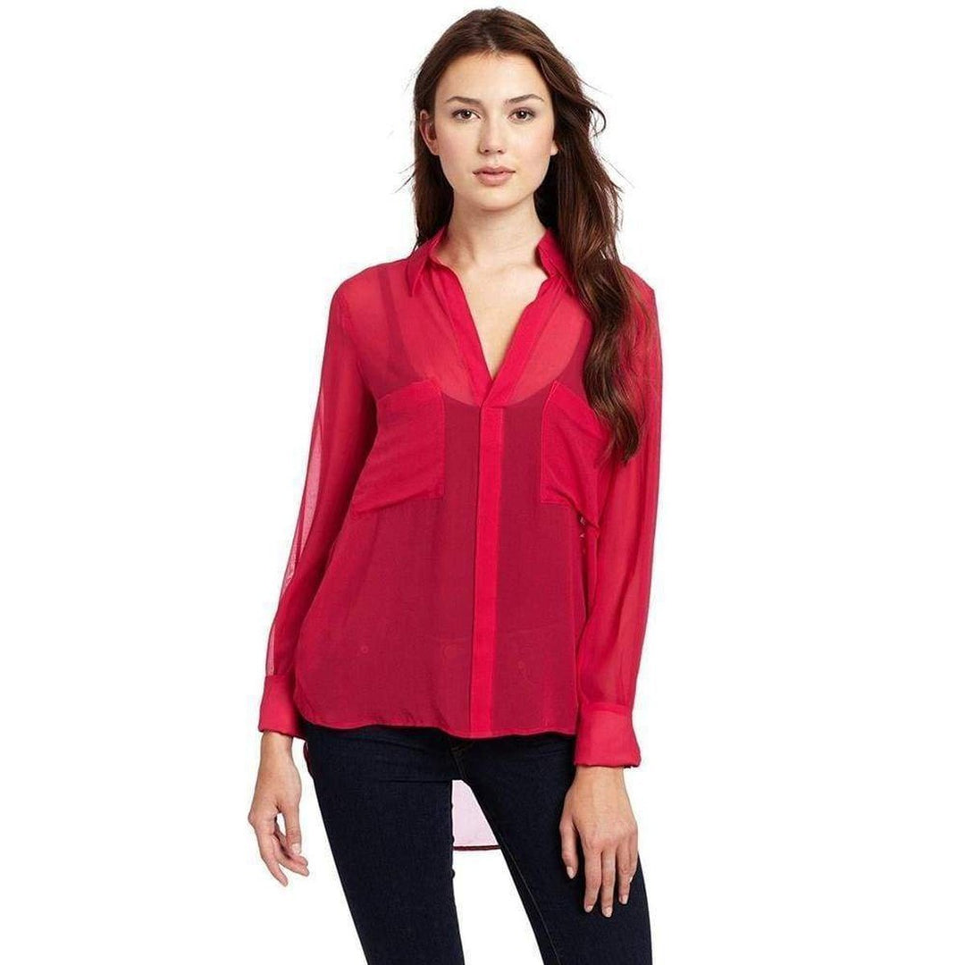BCBGMAXAZRIA-Emma Stitched-Collar Silk Blouse - Runway Catalog