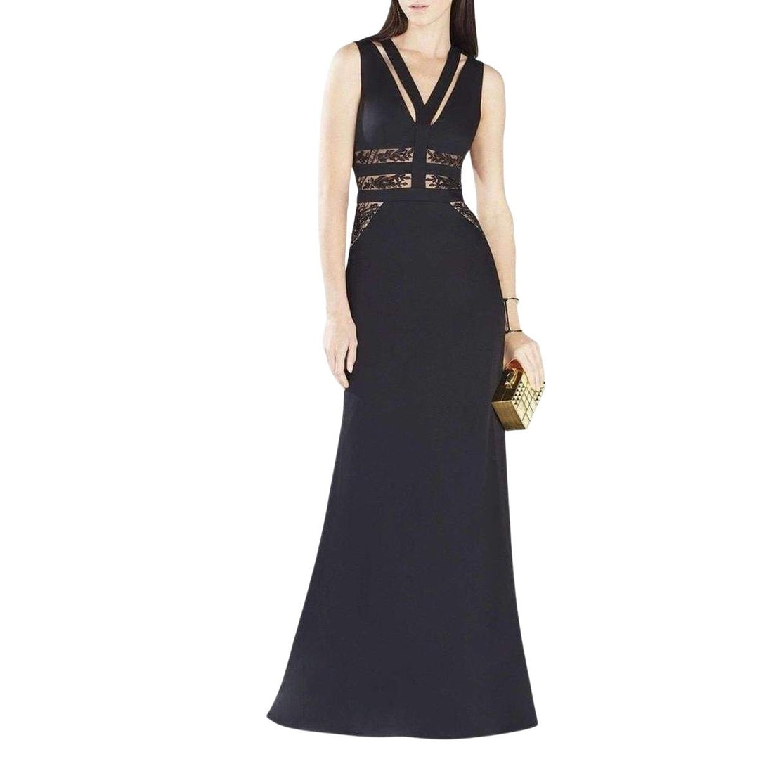 BCBGMAXAZRIA-Emyli Lace Blocked V-Neck Dress - Runway Catalog