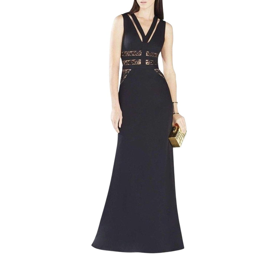 BCBGMAXAZRIA-Emyli Lace Blocked V-Neck Dress - Runway Catalog