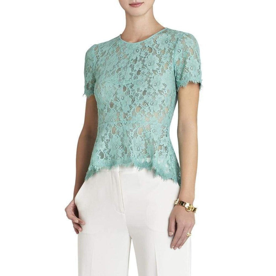 BCBGMAXAZRIA-Evia Lace Peplum Top - Runway Catalog