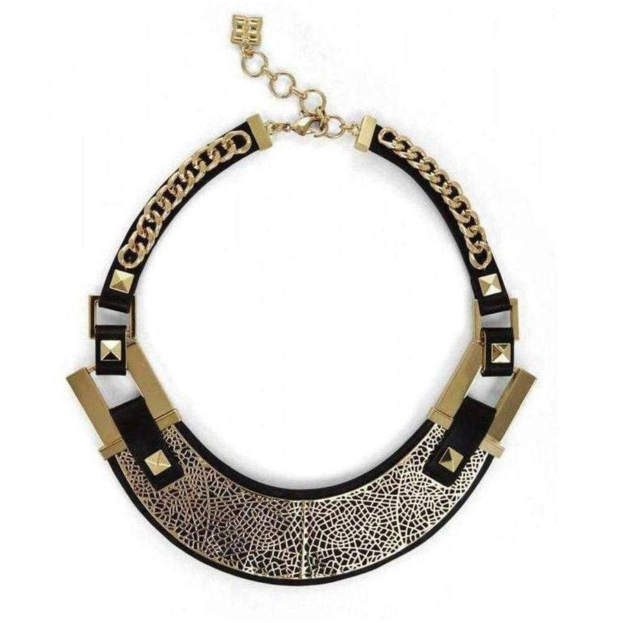 BCBGMAXAZRIA-Faux-Leather Filigree-Plate Necklace - Runway Catalog