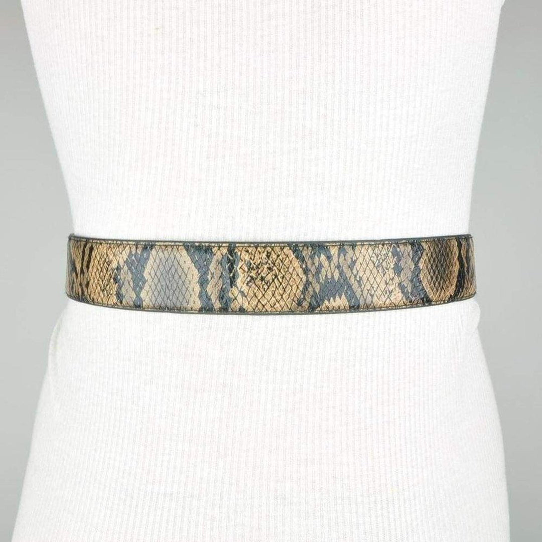 Faux Snake Leather Metallic Chain Toggle Belt