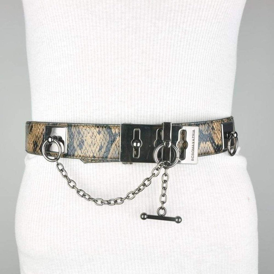 Faux Snake Leather Metallic Chain Toggle Belt