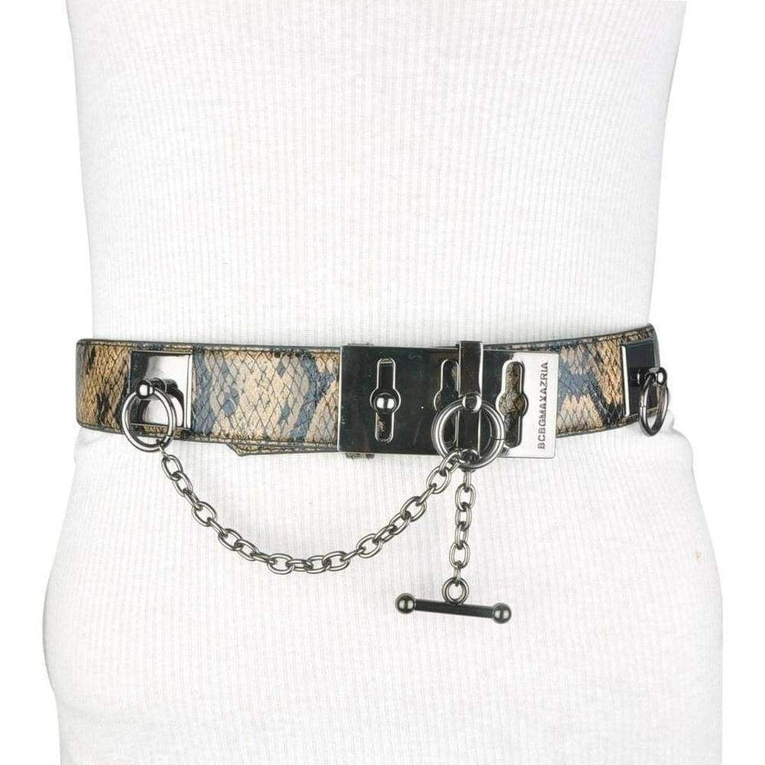 BCBGMAXAZRIA-Faux Snake Leather Metallic Chain Toggle Belt - Runway Catalog