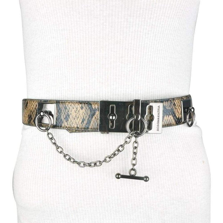 BCBGMAXAZRIA-Faux Snake Leather Metallic Chain Toggle Belt - Runway Catalog