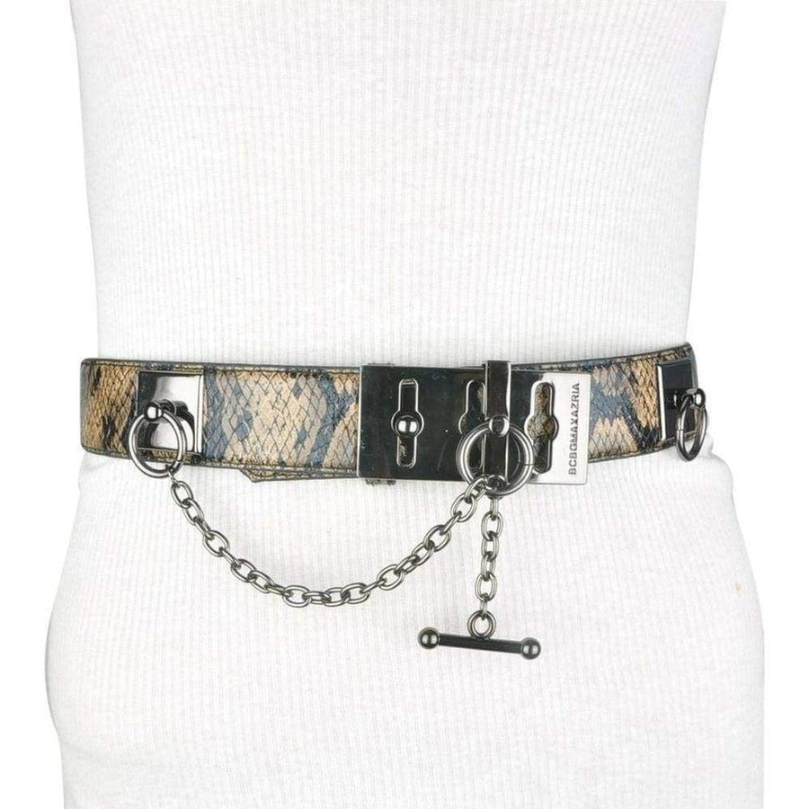BCBGMAXAZRIA-Faux Snake Leather Metallic Chain Toggle Belt - Runway Catalog