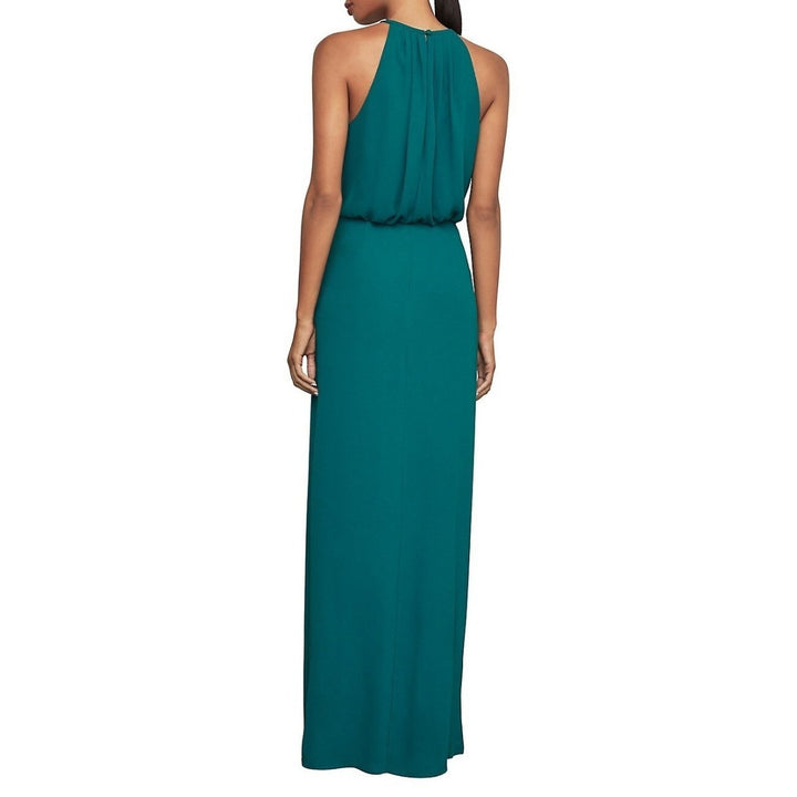 Faux Wrap Blouson Halter Gown