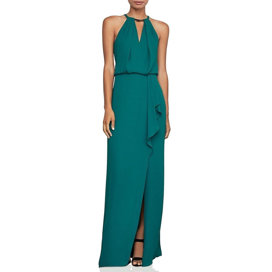 BCBGMAXAZRIA-Faux Wrap Blouson Halter Gown - Runway Catalog