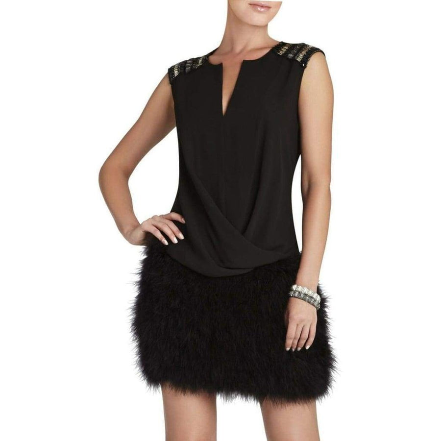 BCBGMAXAZRIA-Gisele Front Draped Sleeveless Beaded Blouse - Runway Catalog