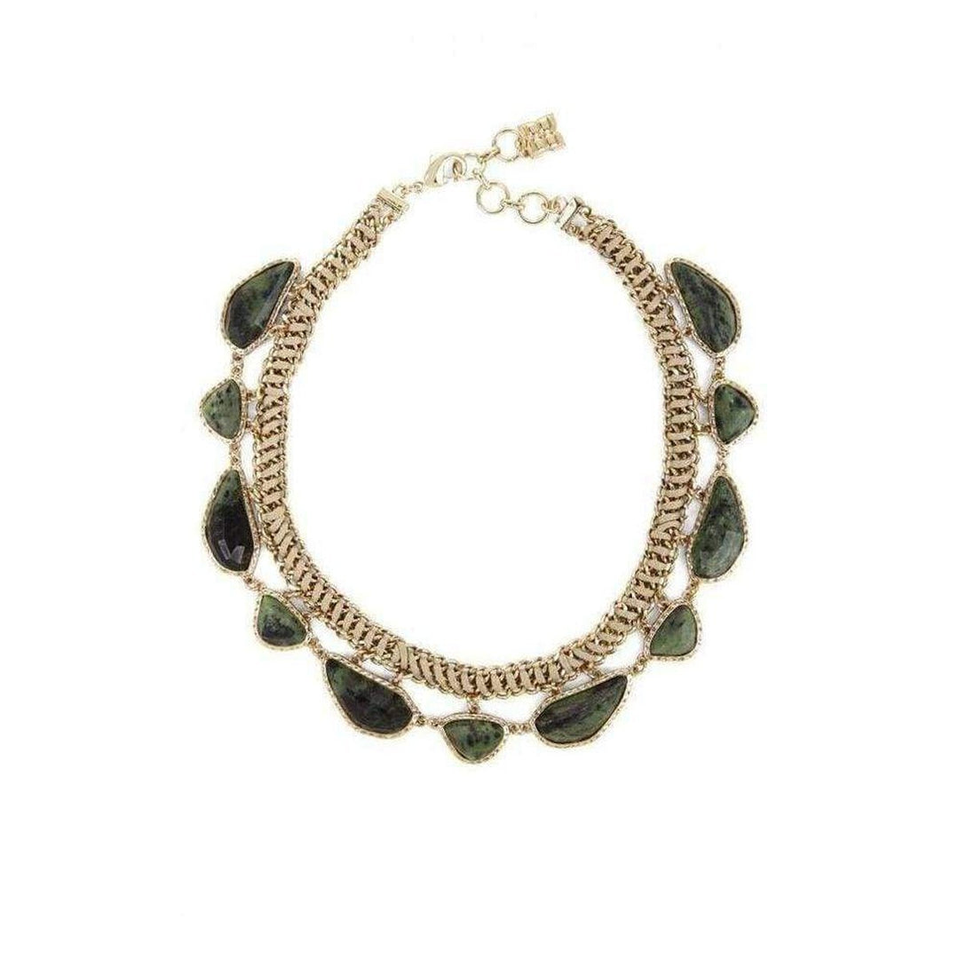 BCBGMAXAZRIA-Gold Green Natural Stone Collar Necklace - Runway Catalog