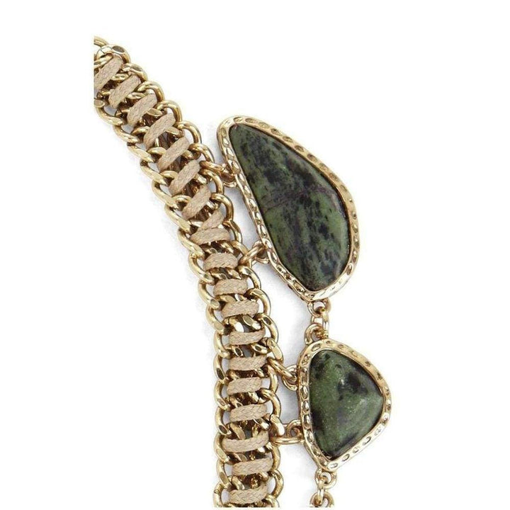 Gold Green Natural Stone Collar Necklace