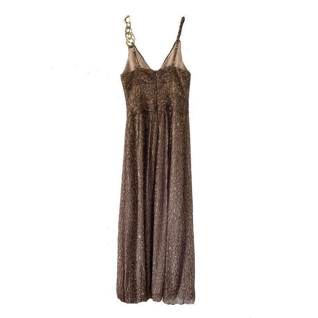 Gold Leopard Print Silk Gown Dress