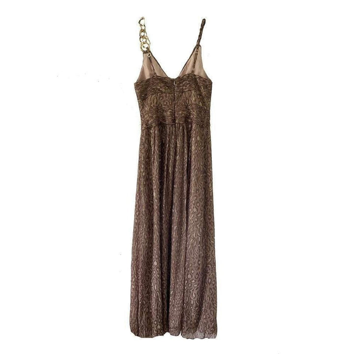 Gold Leopard Print Silk Gown Dress