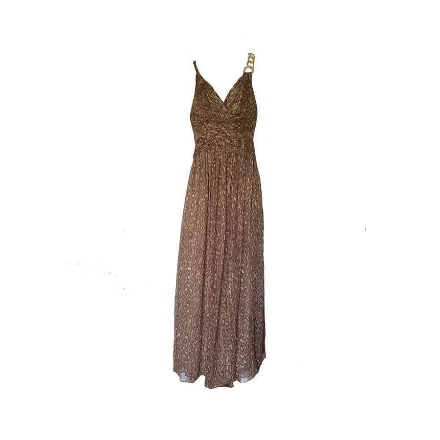 BCBGMAXAZRIA-Gold Leopard Print Silk Gown Dress - Runway Catalog